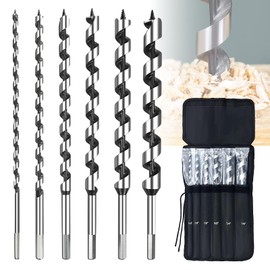 6Pcs 12" Auger Drill Bit Set for Wood,1/4", 3/8", 1/2", 5/8", 3/4" and 7/8" Inch Size Hex Shank Long Auger Drill Bit for Soft and Hard Wood,Drywall,Plastic and Composite Materials
