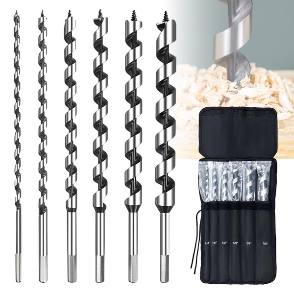 6Pcs 12" Auger Drill Bit Set for Wood,1/4", 3/8", 1/2",