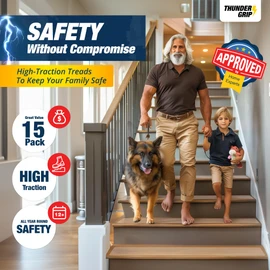Clear Stair Treads Non-Slip 30"x6" - 15-Pack Indoor Stair Grips Non Slip for Wooden Steps - Anti Slip Adhesive Strips for Dogs & Elderly - Staircase Step Treads - Transparent Treads for Wood Stairs
