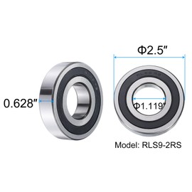 sourcing map RLS9-2RS Deep Groove Ball Bearings 1.119 x 2.5 x 0.628 Inch Chrome Steel Bearing Double Sealed ABEC3 ZV2 Bearings