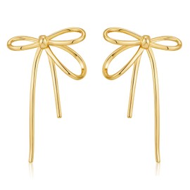 ENSKEFEN Long Gold Bow Earrings for Women Big Ribbon Bow Earring Trendy Bowknot Dangle Drop Post Stud Earrings Statement Gold EarringFashion Jewelry
