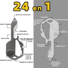 NINOMO 24 en 1 Llavero Multiherramienta, Herramienta de Bolsillo con Taladro, Destornillador, Lima, Abrebotellas, Llave Inglesa, Regla y Función de Llave Inglesa, Buena Elección como Regalo(Negro)