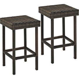 HomeStock Rustic Romance 2Pc Outdoor Wicker Counter Height Bar Stool Set Brown - 2 Stools - 15" D x 15" W x 25.13" H