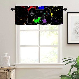 Gamepad Kitchen Curtain Valances Window Boys Girls Colorful Game Controller Rod Pocket Valance Treatments Cool Playing Gamer Half Curtains Short Topper for Bedroom, Kitchen, Living Room, 54x18in