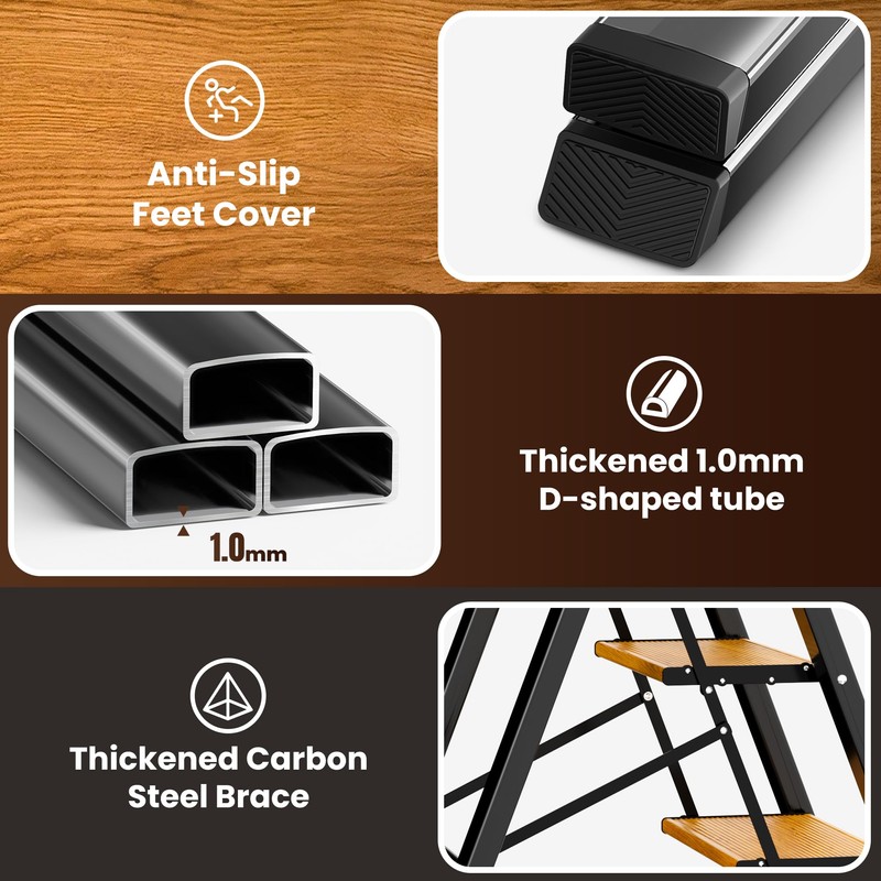 GameGem 3 Step Ladder, Aluminum Folding Step Stool with Anti-Slip