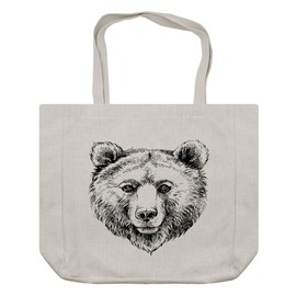 Ambesonne Animal Shopping Bag, Hand Sketch Grizzly Bear Wildlife Mammal Ink Drawing Nature Theme Artwork, Eco-Friendly Reusable Bag for Groceries Beach and More, 15.5" X 14.5", Cream