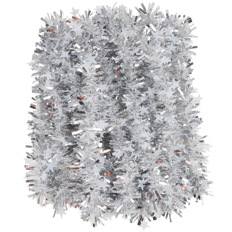 LOKIPA 10M Silver Christmas Chunky Tinsel Garland with Star for
