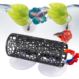 FAMULP 3 Pcs Betta Fish Hammock, Betta Fish Tunnel with Suction Cups and Plastic Plants Leaf for Aquarium Tank