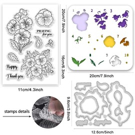 ACRNIGHEET Flower Clear Stamps and Dies for Card Making Layering Coloring Stencil Set Metal Cutting Die Pansy Floral Template for Album Paper Scrapbooking DIY Embossing Crafting Supplies