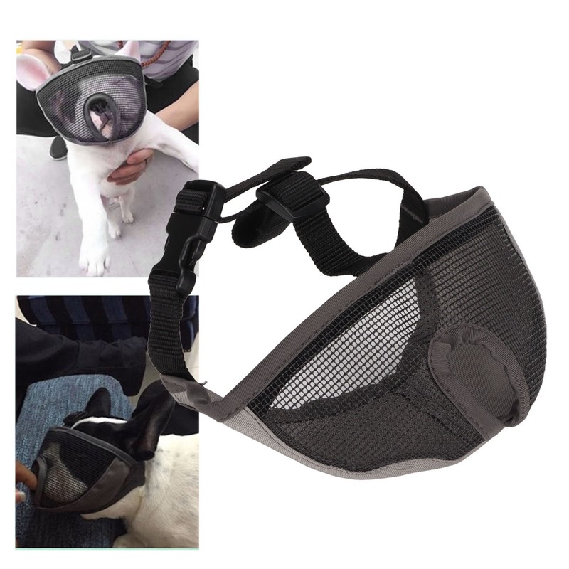 Adjustable Bulldog Mask Bite and Barking Dog Muzzle Eye Closed