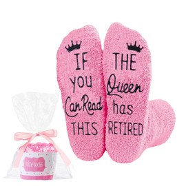 Retirement Gifts for Women Novelty Socks Funny Retirement Socks Women Retirement Gift Ideas Pink Fluffy Long Stockings Funny Socks Gifts for Retirees Colleagues Friends Happy Retired Gifts