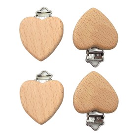 Arakierst 10pcs Natural Wood Suspender Pacifier Clips Cute Beech Wooden Animal Heart Shape Clips Charm DIY Beading Pacifier Chain Accessory