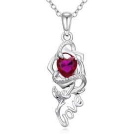 AOBOCO Sterling Silver Snake and Rose Love Neckalce 925 Sterling Silver Birthstone Pendant Necklace Jewelry Gifts for Women, normal, Sterling Silver, Zircon
