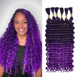 Deep Wave Bulk hair for Braid No Weft Deep Wave Bulk hair for Braiding Micro Faux Braiding Hair for Boho Braids Wet and Wave 20Inch,#1BPurple 6Bundles