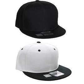 D&I Plain Flat Bill Visor Blank Snapback Hat Cap with Adjustable Snaps - 2 Pk - Bk, Wh/Bk