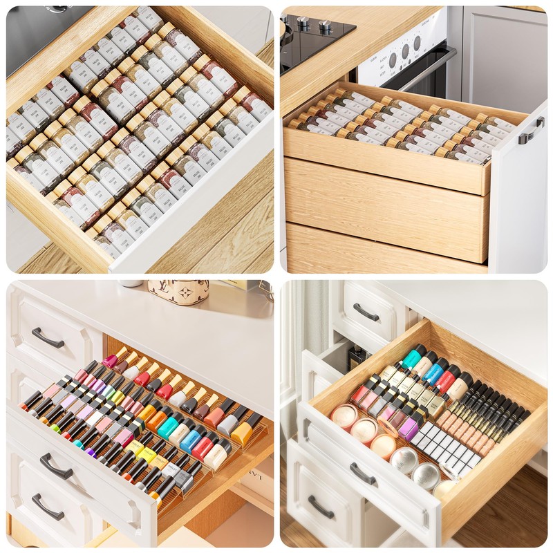 PanPanPal Spice Drawer Organizer, 4 Tier- 4 Pack Amber Acrylic