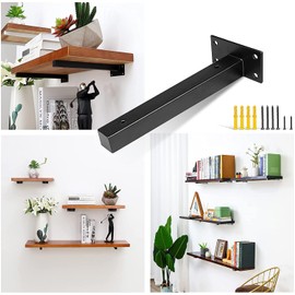 DOMI PRO 8inch/20cm Industrial Black Thicken Floating Shelf Brackets Retro Wall Mounted for DIY or Custom Wall Shelving Shelf Supports Includes Screws & Wall Anchors