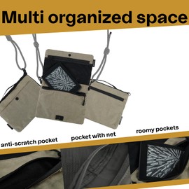 vadoworld Small Crossbody Bag, Lightweight Foldable Sacoche Bag with Zipper Closure, Portable Nylon Sling Bag with Adjustable Strap and Multi-Pockets, Phone Bag for Plane Travel (M, Yellow)