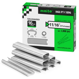 meite Hog Rings, 16 Gauge 11/16" Crown P7 Galvanized Hog Ring Staples for Fabric, Fence/Case, Wreaths/Ornments, Bag Closing, Net Binding (1,000 Counts)