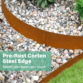 Ganeekiron Co rten Steel Landscape Edging 10 Inch Tall 6 Packs, Pre-Rusted Metal Garden Edging with 6 Clips and a Pair of Gloves, Steel Edging for Landscaping, Garden