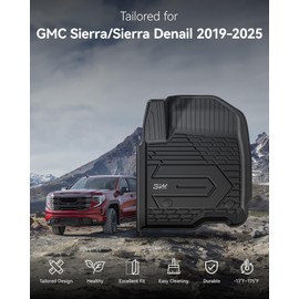 3W Floor Mats Fit for 2019-2024 2025 Chevy Silverado/GMC Sierra Denali 1500 & 2020-2024 2025 GMC Sierra 2500/3500 HD Crew Cab TPE All Weather Floor Liner, Fit For 2nd Row with Factory Carpeted Storage