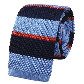 Rosiika Men's Skinny Knit Tie Smart Casual Knitted Necktie Flat-end Sock Ties, Blue Orange, One Size