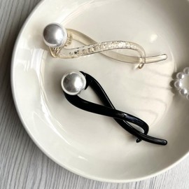 Hebite Pearl Hair Clip, Cross Clip, Banana Clip, Set of 2 Colors, Autumn, Large, Clear, Firmly Curled, Hair Clip, Horizontal, S-Shaped, Hair Clip, Office, Adults, Women, Commuting, Hair Accessory,