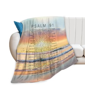 Psalm 91 Blanket Christian Gifts Religious Bible Verse Scripture Throw Blanket Comfy Plush Flannel Fleece Warm Soft Fluffy Fuzzy Blanket for Prayer Women Teens for Bed Sofa Couch 40"X50"