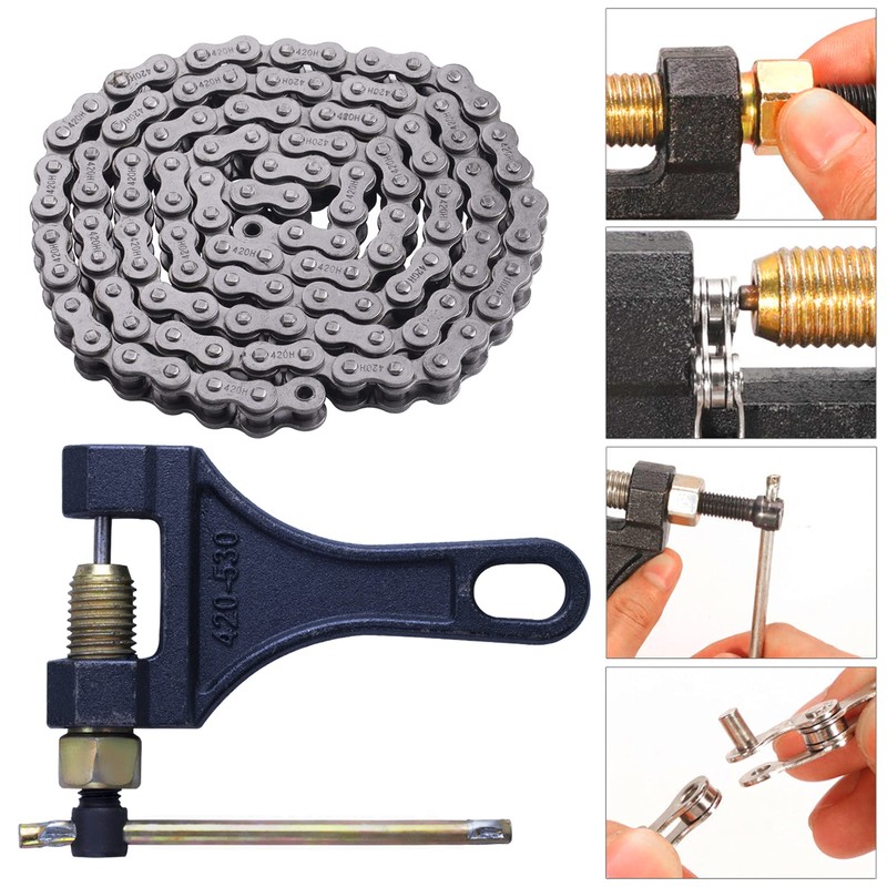 MRELC 420H Motorcycle Chain+ Chain Breaker,106-Link Heavy Duty Drive Chain