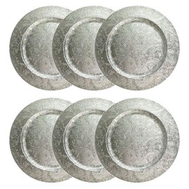 6 Embossed Decorative Silver Round Floral Charger Plates Christmas Xmas 33cm re-usable