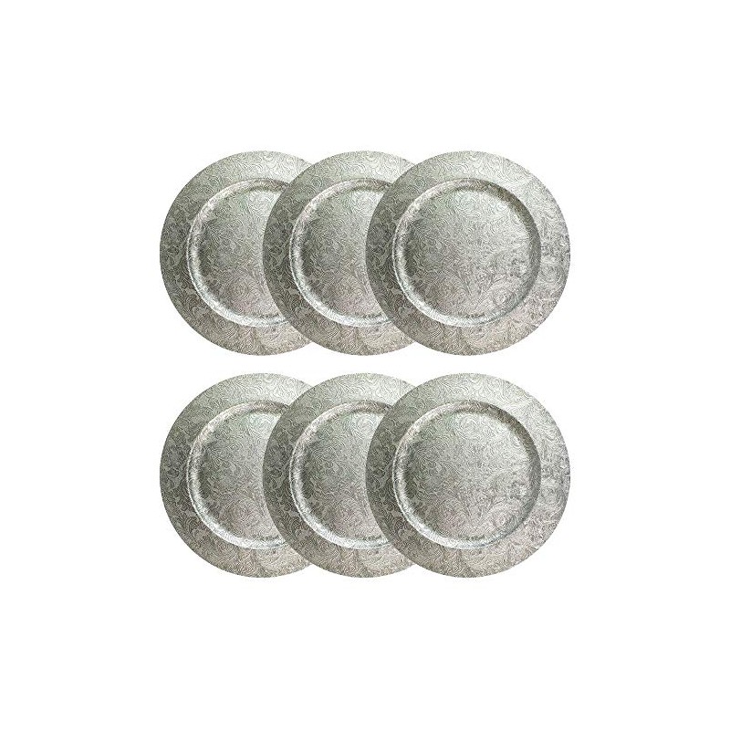 6 Embossed Decorative Silver Round Floral Charger Plates Christmas Xmas