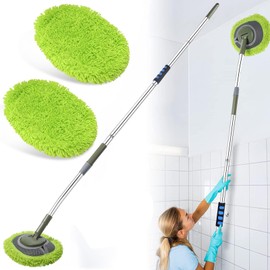 Wall Cleaner, Max 66'' Wall Mop with Long Handle, Ceiling Dust Mop with 15° Labor-Saving Elbow Extension Pole, Baseboard Duster Washer Scrubber, High Reach Window Cleaning Brush, Roof Cleaning Tool-GN