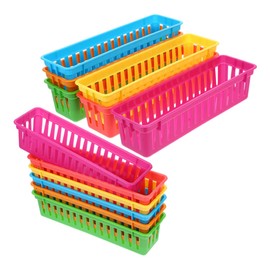 GRIRIW 12pcs Colorful Desktop Storage Basket Plastic Pencil Organizer for Classroom Home Use Lightweight and Space Efficient Design for Stationery and Art Supplies