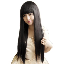 Wig, Wig, Long, Straight, Black Hair, Synthetic Hair, Cosplay Costume, Includes a Wig Net for Hair Bundles