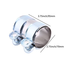 Exhaust Pipe Connector, Tianher Double Clamp Pipe Connector Exhaust Pipe Connector Exhaust Clamp Stainless Steel Turbo Silencer Band Clamp Step Clamps W/Bolt (2.5 Inch)