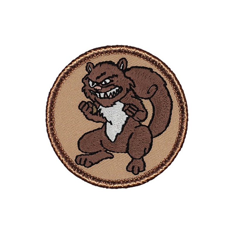 Angry Squirrel Patrol Patch - 2" Diameter Round Embroidered Patch