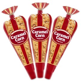 Gourmet Popcorn - 3 Caramel Corn Mini Cones & Exclusive Inspirational Vinyl Sticker - Small Storage Space Friendly & Great Stocking Stuffers! 6.6oz total