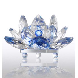 Zoogamo 4" Blue Crystal Lotus Flower – Glass Home Decor for Feng Shui with Clear Reflection & Gift Box