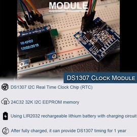 DAOKAI 5PCS Tiny RTC I2C Real Time Clock Module AT24C32 Storage Memory High Precision DS1307 Clock Module for Arduino for AVR ARM PIC SMD, with Straight Single Row