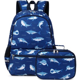 DSIUE School Backpack for Boys, Shark Boys backpack with Lunch Box, Bookbag for Boys Kids Backpacks for Elementary School Student