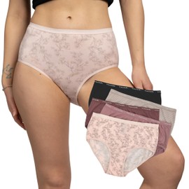 TAHARI Women's 5-Pack Microfiber Briefs Underwear Comfy Everyday Panties for Women, Sketched Botanicals, Medium