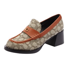 Coach Women's Natalie Signature Textile Jacquard Loafer, Cocoa/Burnished Amber, 7.5