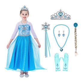Princess Dress Up—Dress Up Clothes for Girl Birthday Party Luxury Cosplay Costume Outfit with Accessories Princess Costume Toy Gifts,Blue 110