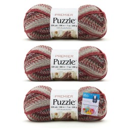 Premier Yarn Puzzle - 7 oz - #5 Bulky Weight - 3-Pack Bundle with Bellas Crafts Stitch Markers (Solitaire)
