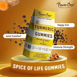 Power Chew Turmeric Gummies with Black Pepper & Turmeric for Women & Men | Help Immune Boost, Digestive Health, Support Join Pain | 60 Vegan Gummies Chewable | Food Supplement for Adults