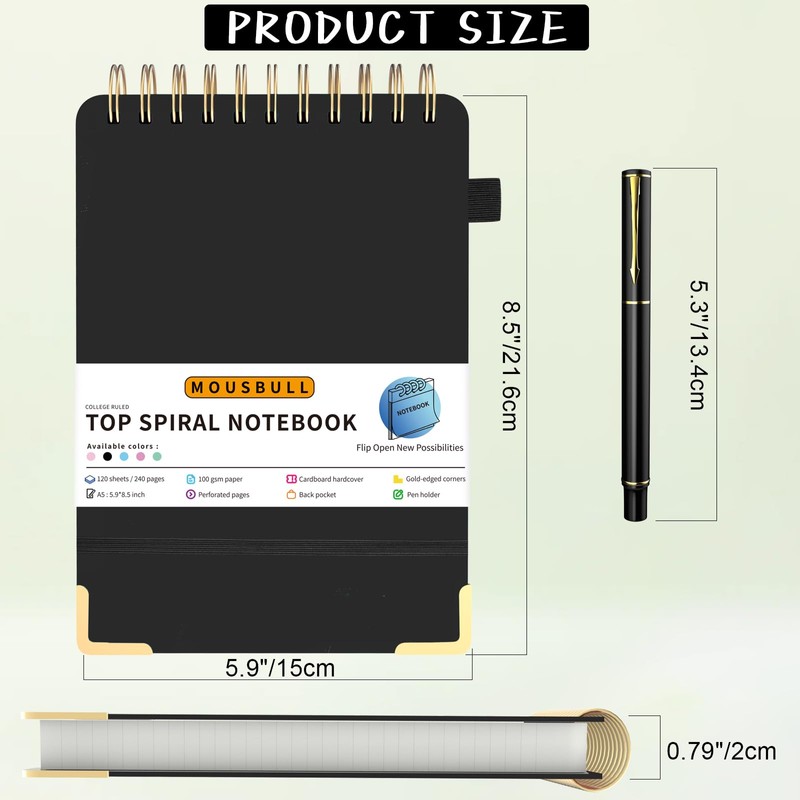 Top Spiral Notebook, A5 Hardcover Top Bound Steno Pads, 240