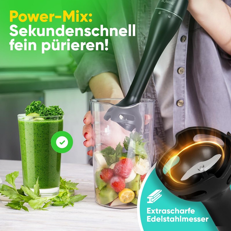 Bomann® Stabmixer für Smoothies Shakes Suppen | Turbo-Funktion | 350W