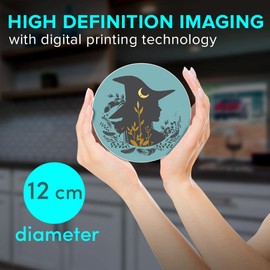 1 x Round Jumbo Size Coaster 12cm Witch Moon Blue Background Cork Backed MDF Glossy Tea Coffee Accessory #61018