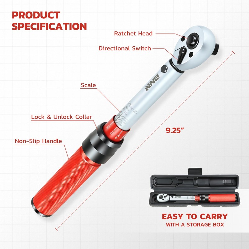 DNA MOTORING 1/4-Inch Drive Click Torque Wrench 20-200 FT.-LB /