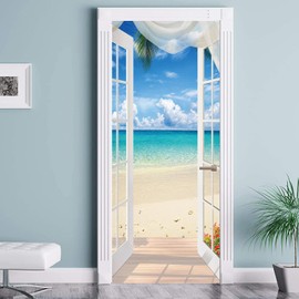 URCOLOR Door Sticker Wallpaper Murals Peel and Stick Removable Vinyl Decals for Home Decor, 30.3" x 78.7" Seascape